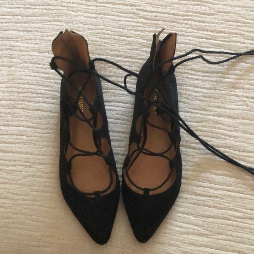 Black suede ballerina flats